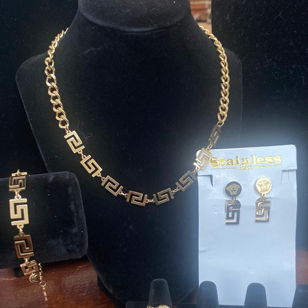 Gold Stainless Steel Necklace and Earring Set